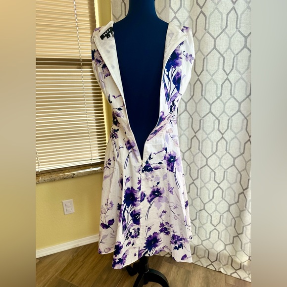 EUC DKNY White & Purple Floral Handkerchief Hem Fit-&-Flare Dress - Picture 12 of 16